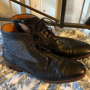 Johnston & Murphy lace up zipper black boots with herringbone wool size 11 1/2 m